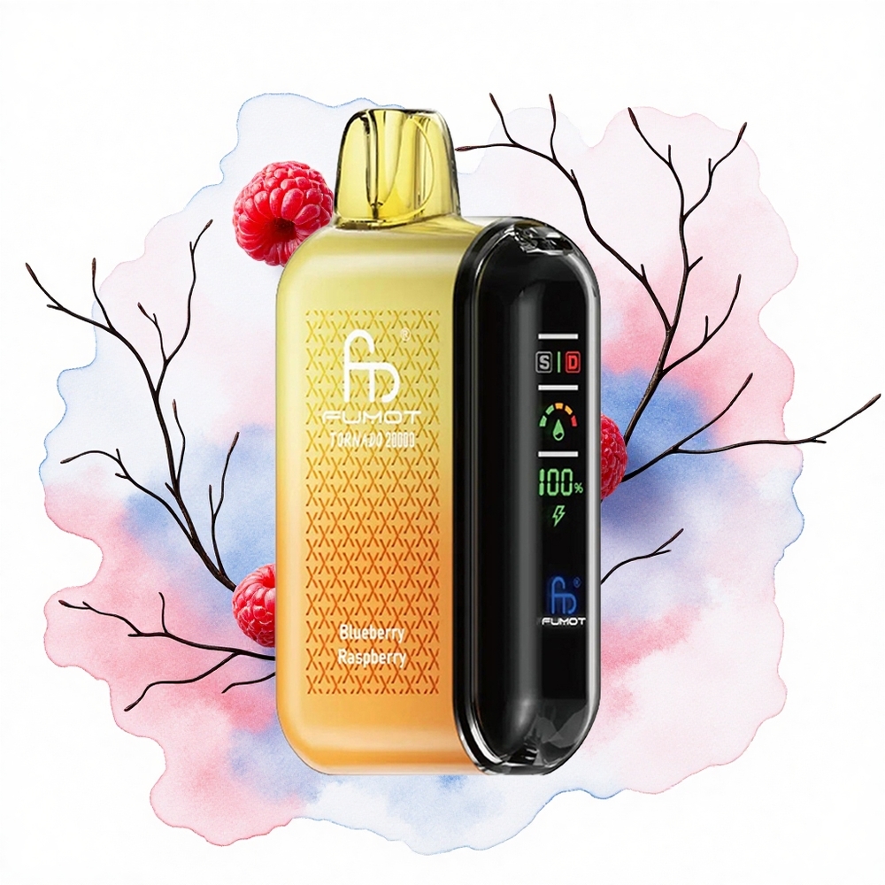 Fumot Tornado 20000 Puffs Arándano Frambuesa Dual Malla 20ml Pantalla Inteligente