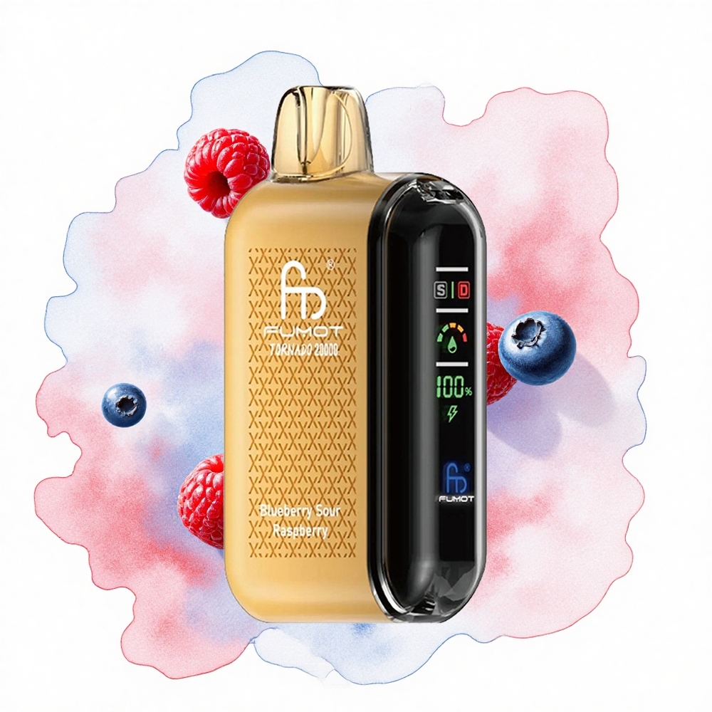 Fumot Tornado 20000 Puffs Frambuesa Ácida Arándano Dual Malla 20ml Pantalla Inteligente