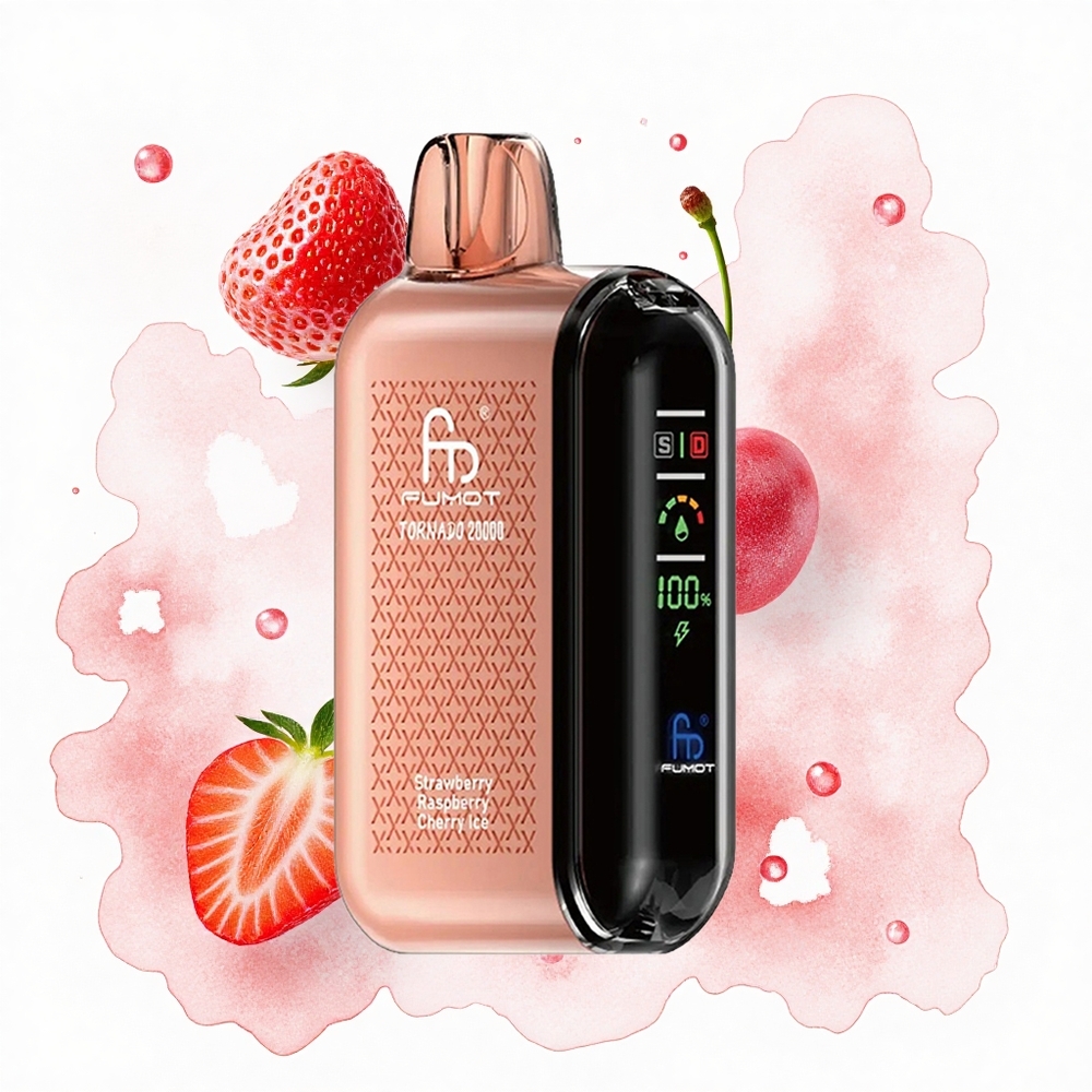Fumot Tornado 20000 Puffs Fresa Frambuesa Cereza Hielo con Batería Recargable y Control de Flujo de Aire