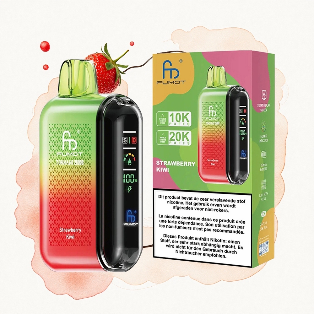 Fumot Tornado 20000 Puffs Fresa Kiwi Doble Malla Pantalla Inteligente