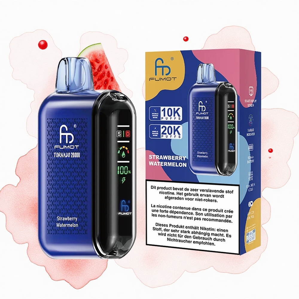 Fumot Tornado 20000 Puffs Fresa Sandía Dual Malla 20ml Pantalla Inteligente