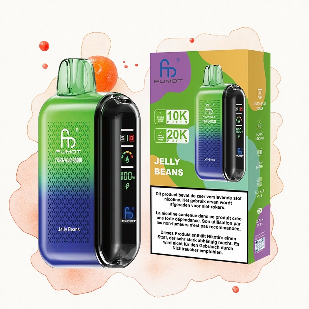 Fumot Tornado 20000 Puffs Frijoles de Malla Dual con Pantalla Inteligente y Control de Flujo de Aire