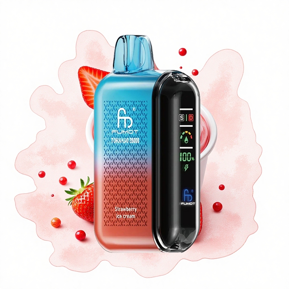 Fumot Tornado 20000 Puffs Helado de Fresa con Batería Recargable y Control de Flujo de Aire