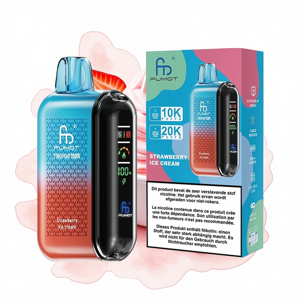 Fumot Tornado 20000 Puffs Helado de Fresa con Batería Recargable y Control de Flujo de Aire