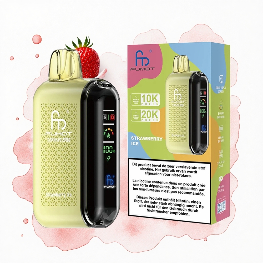 Fumot Tornado 20000 Puffs Helado de Fresa con Dual Mesh y Pantalla Inteligente