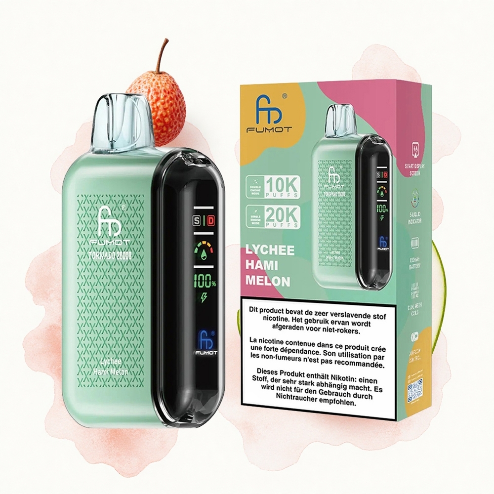 Fumot Tornado 20000 Puffs Melocotón de Hami con Batería Recargable y Control de Flujo de Aire
