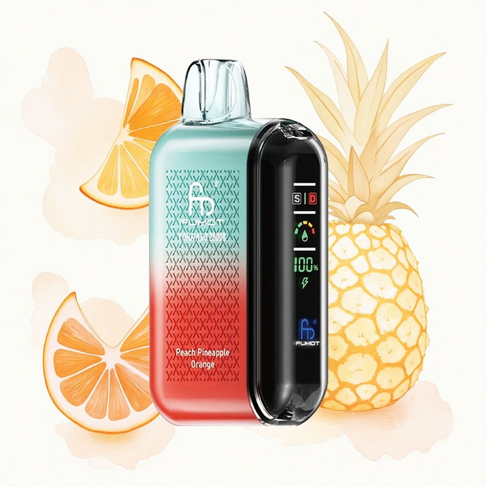 Fumot Tornado 20000 Puffs Melocotillo Piña Naranja con Doble Malla y Pantalla Inteligente