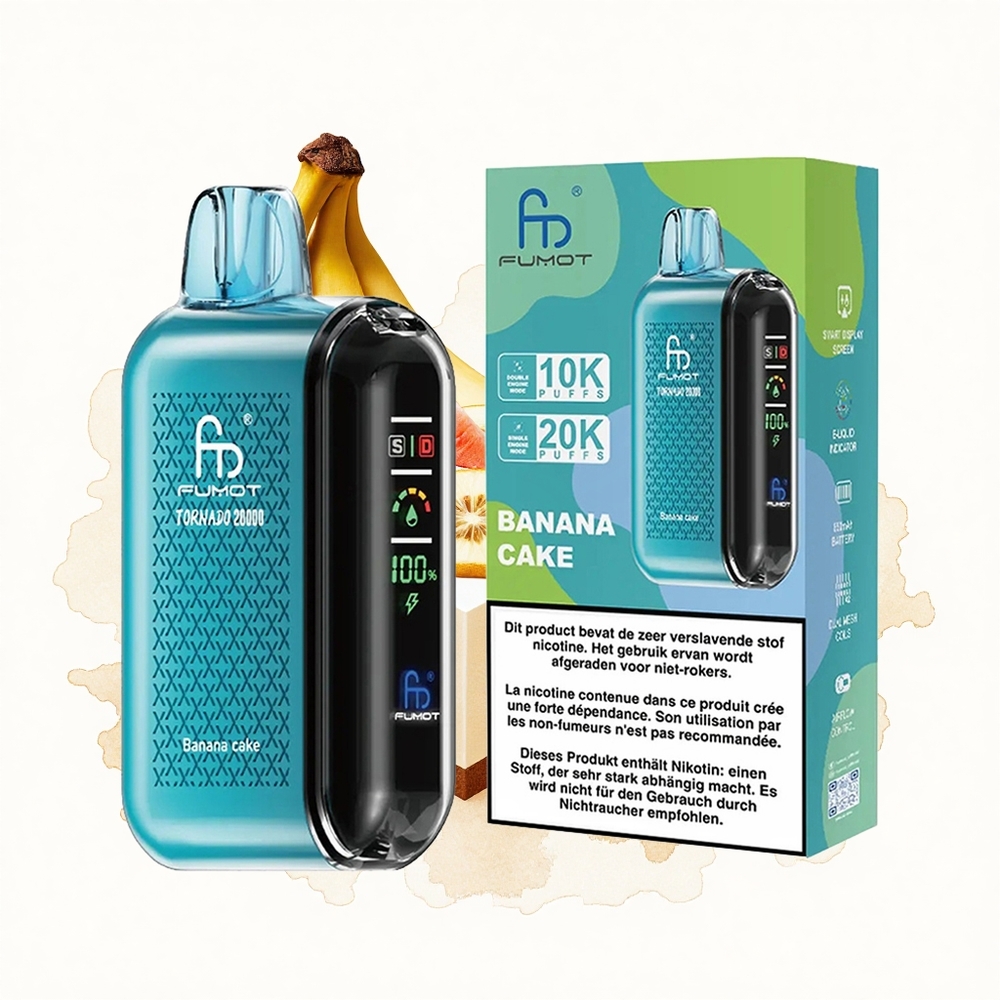 Fumot Tornado 20000 Puffs Pastel de Plátano con Doble Malla y Pantalla Inteligente