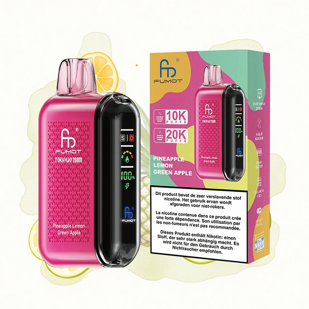 Fumot Tornado 20000 Puffs Piña Limón Manzana Verde con Batería Recargable y Control de Flujo de Aire