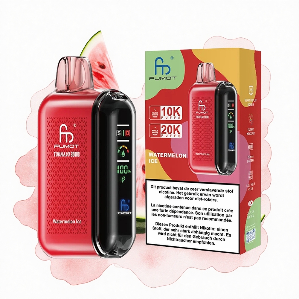 Fumot Tornado 20000 Puffs Sandía Hielo con Batería Recargable y Control de Flujo de Aire