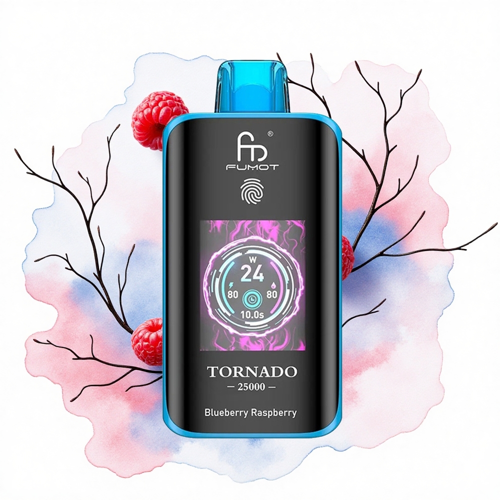 Fumot Tornado 25000 Puffs Arándano Frambuesa HD Pantalla Tipo-C 700mAh