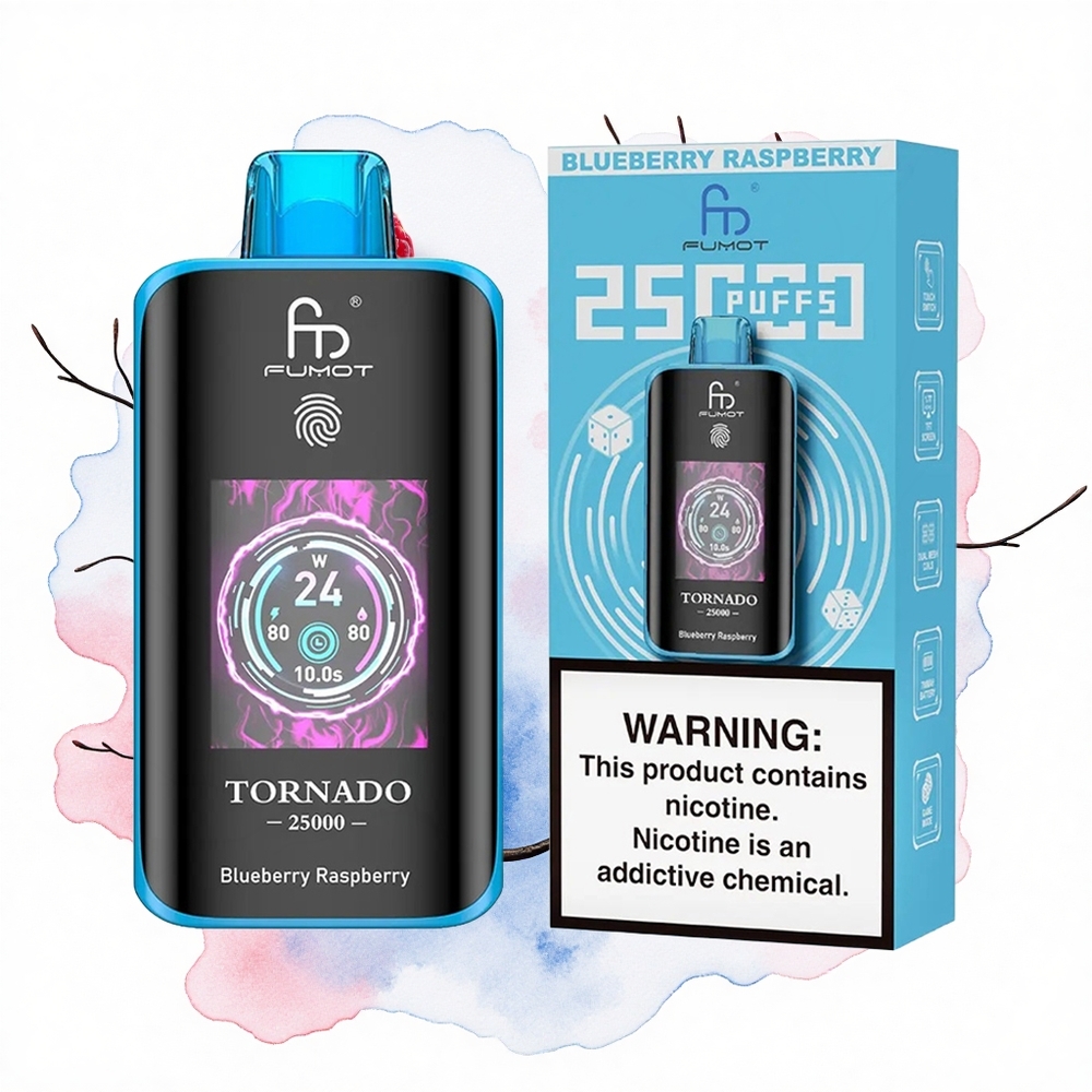 Fumot Tornado 25000 Puffs Arándano Frambuesa HD Pantalla Tipo-C 700mAh