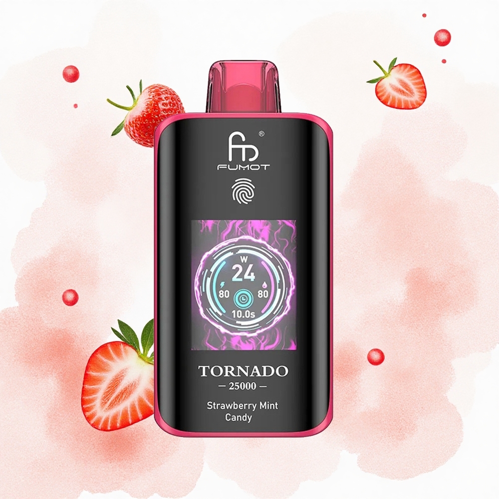 Fumot Tornado 25000 Puffs Caramelo de Fresa Menta con Pantalla HD y Batería Recargable
