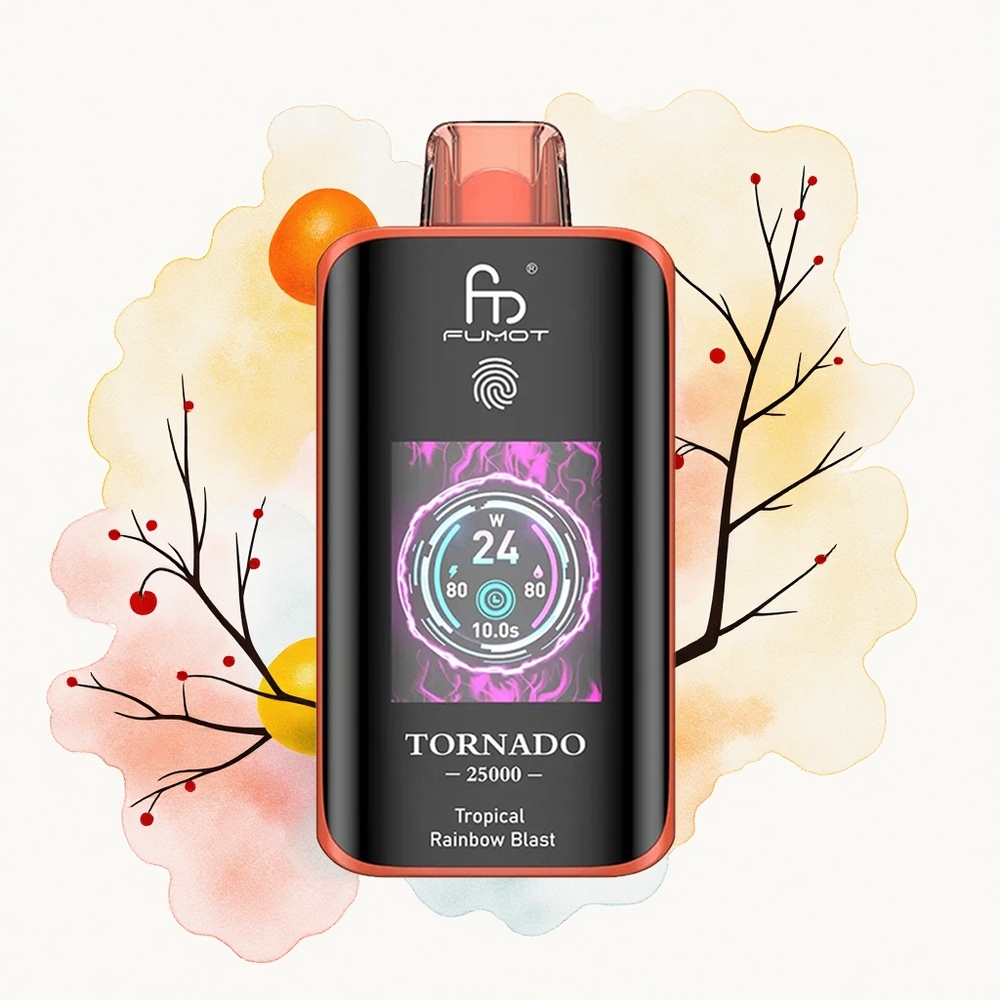 Fumot Tornado 25000 Puffs Explosión Arcoíris Tropical con Pantalla HD, Batería Recargable y Carga Tipo-C