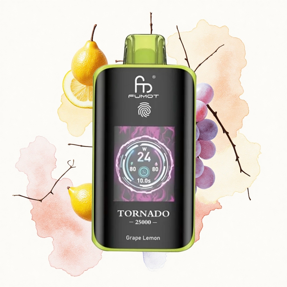 Fumot Tornado 25000 Puffs Limón Uva Pantalla HD Batería Recargable