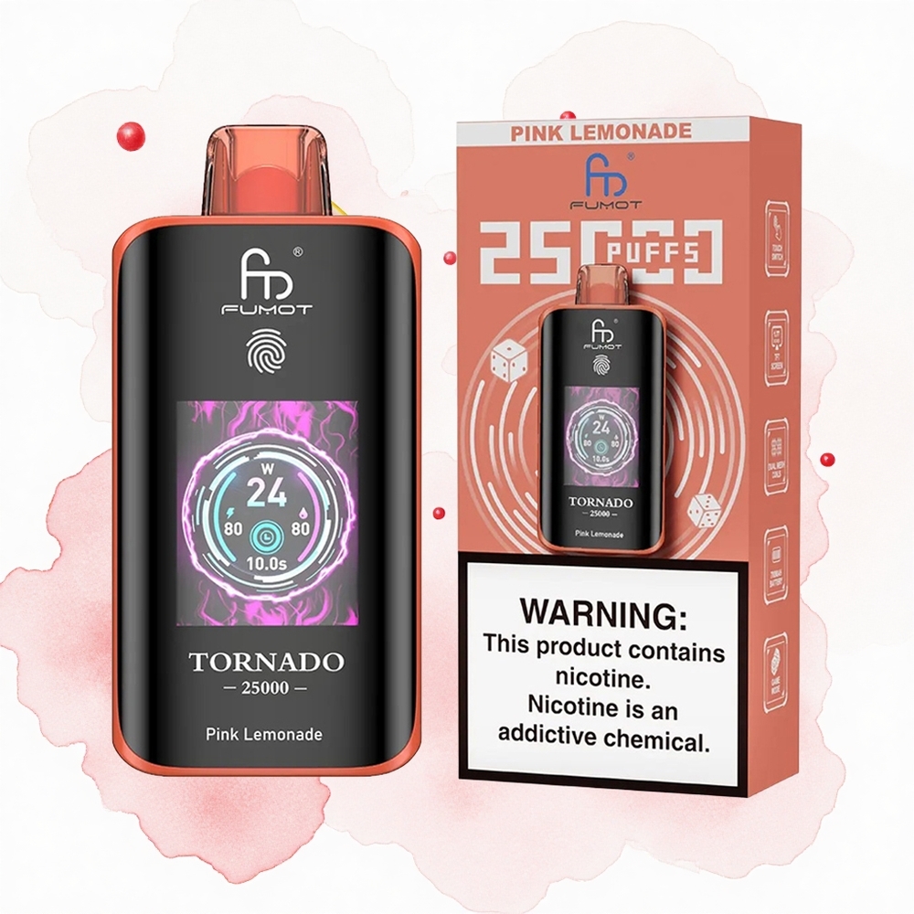 Fumot Tornado 25000 Puffs Limonada Rosa HD Pantalla 700mAh Tipo-C