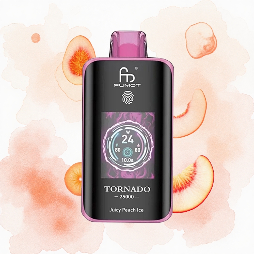 Fumot Tornado 25000 Puffs Melocotón Jugoso Hielo con Pantalla HD y Batería Recargable 700mAh