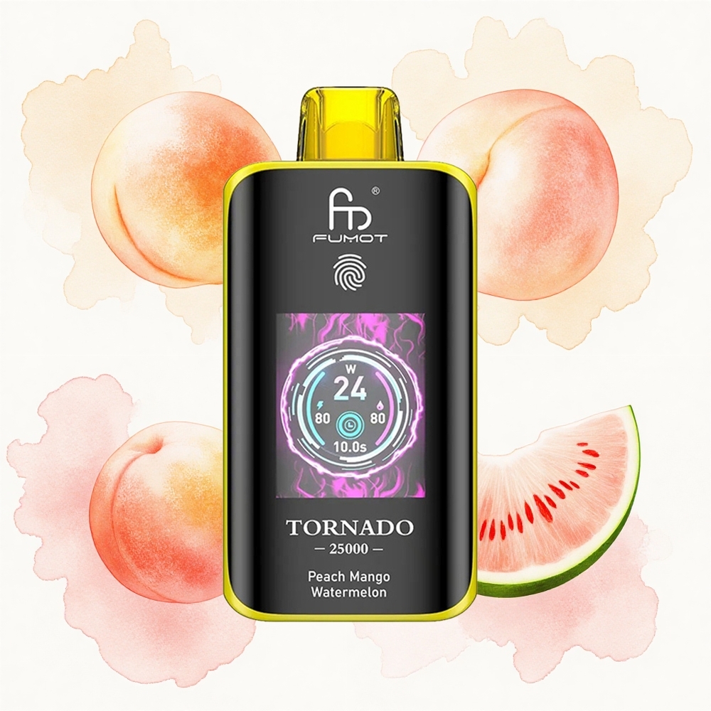 Fumot Tornado 25000 Puffs Melocotón Mango Sandía Pantalla HD Batería Recargable 700mAh