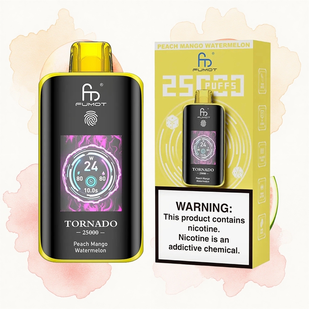 Fumot Tornado 25000 Puffs Melocotón Mango Sandía Pantalla HD Batería Recargable 700mAh