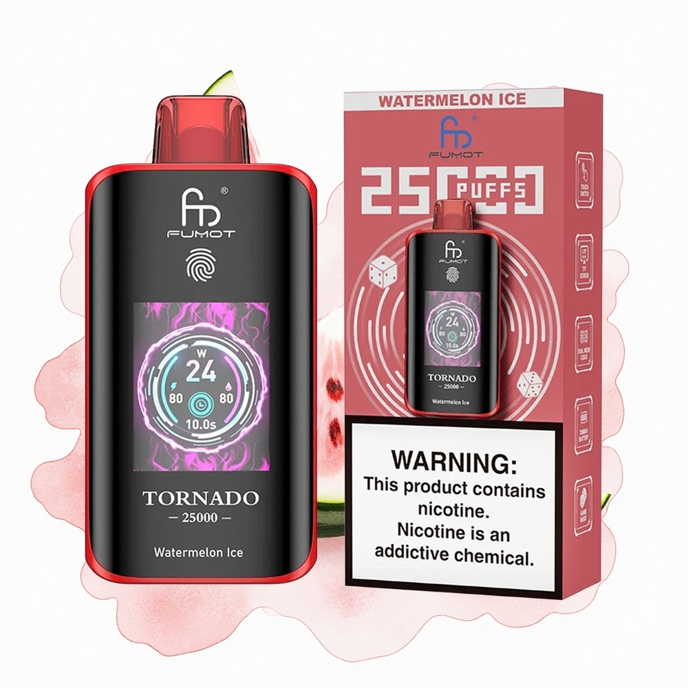 Fumot Tornado 25000 Puffs Sandía Hielo con Pantalla HD y Batería Recargable