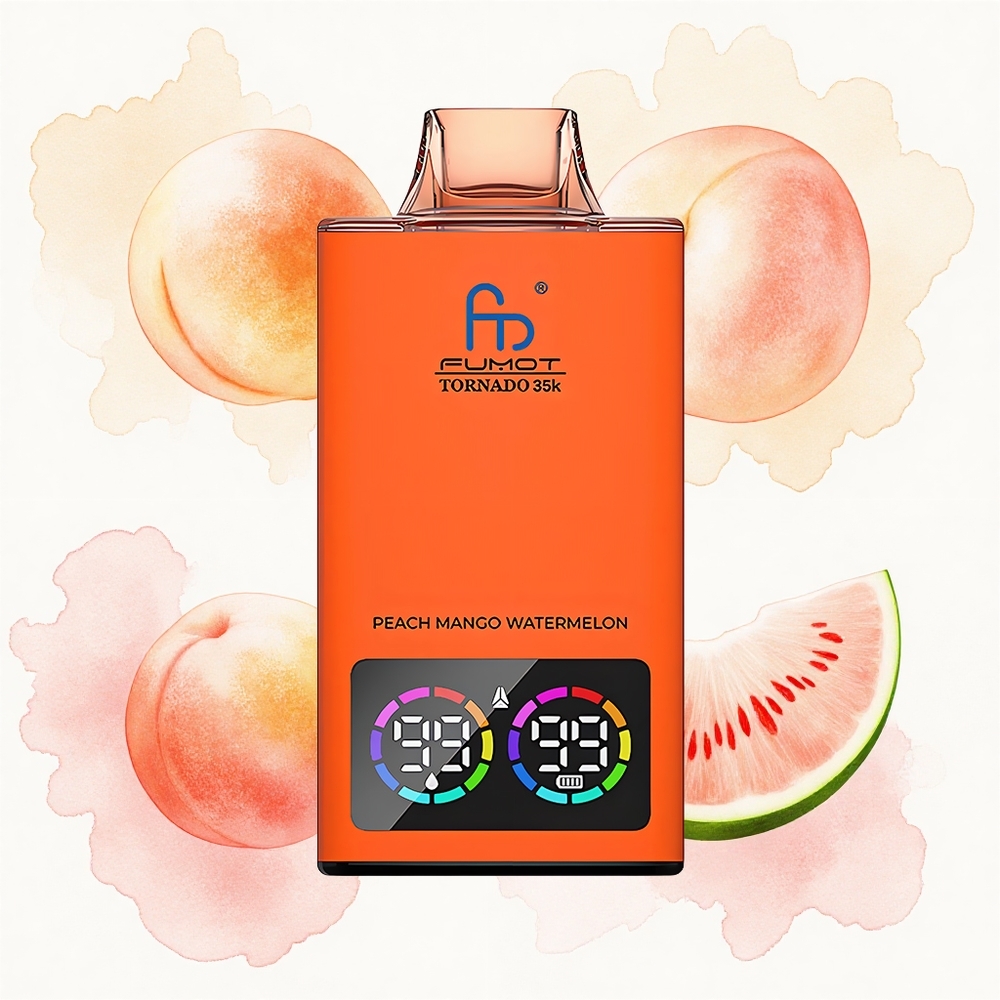 Fumot Tornado 35000 Puffs Durazno Mango Sandía con Doble Malla y Luz RGB Variable