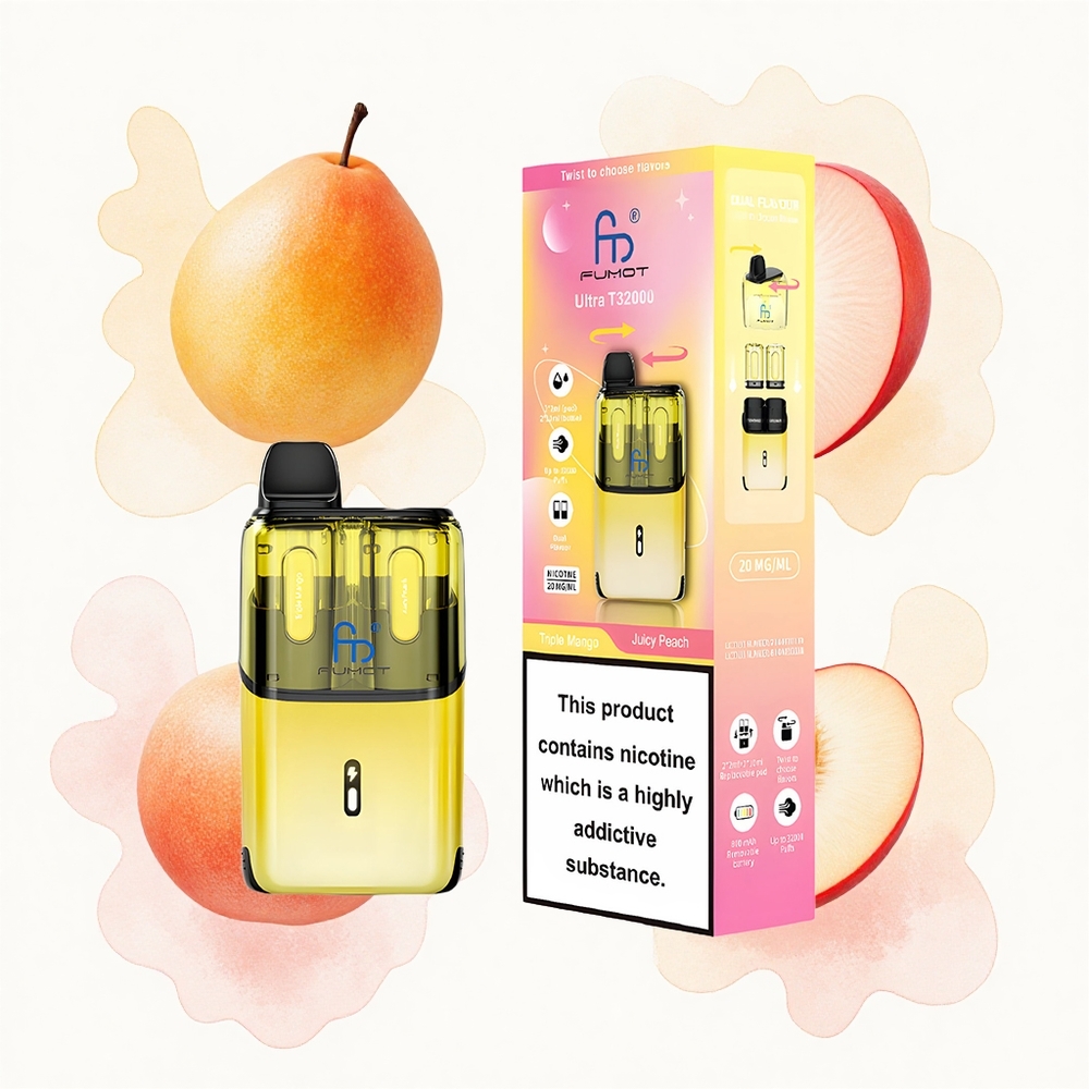 Fumot Ultra T32000 Puffs Triple Mango - Melocotón Jugoso con 24ml y Carga Rápida Tipo-C