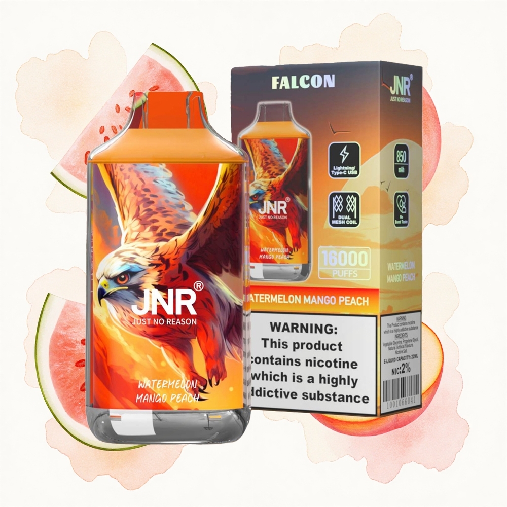 JNR Falcon 16000 Sandía Mango Durazno con Dual Mesh Coil y Smart LED Display