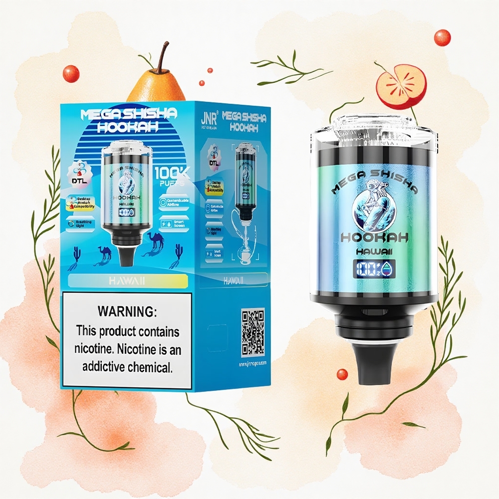 JNR Mega Shisha Hookah 100K Hawaii Gigante Pantalla Inteligente 2200mAh Carga Rápida