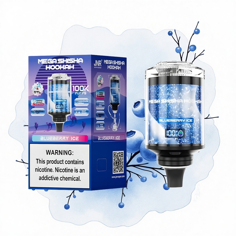 JNR Mega Shisha Hookah 100K Helado de Arándano con Pantalla Inteligente y Carga Rápida