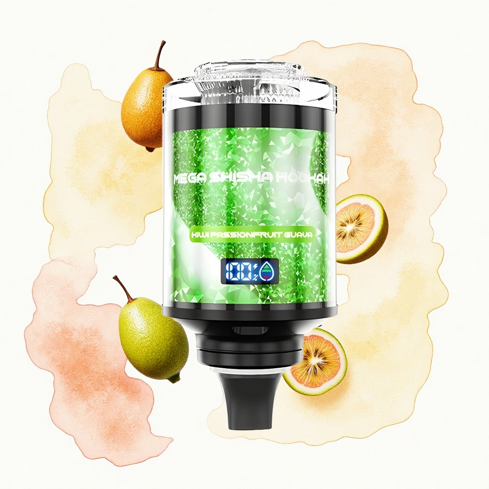 JNR Mega Shisha Hookah 100K Pasión de Kiwi y Guayaba con Pantalla Inteligente y Carga Rápida