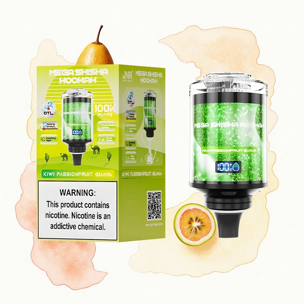 JNR Mega Shisha Hookah 100K Pasión de Kiwi y Guayaba con Pantalla Inteligente y Carga Rápida