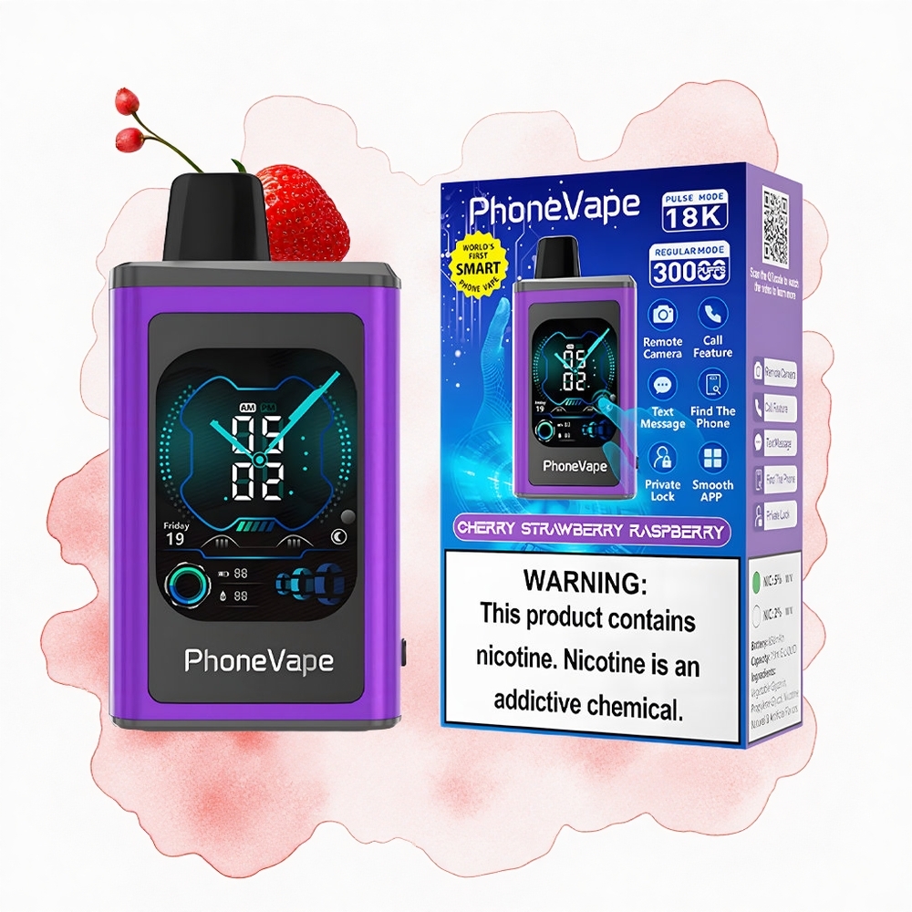 JNR PhoneVape 30000 Cereza Fresa Frambuesa con Pantalla Completa y Batería Recargable