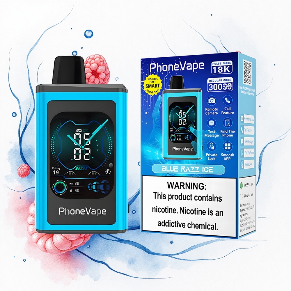 JNR PhoneVape 30000 Helado Frambuesa Azul con Batería Recargable y Pantalla Completa