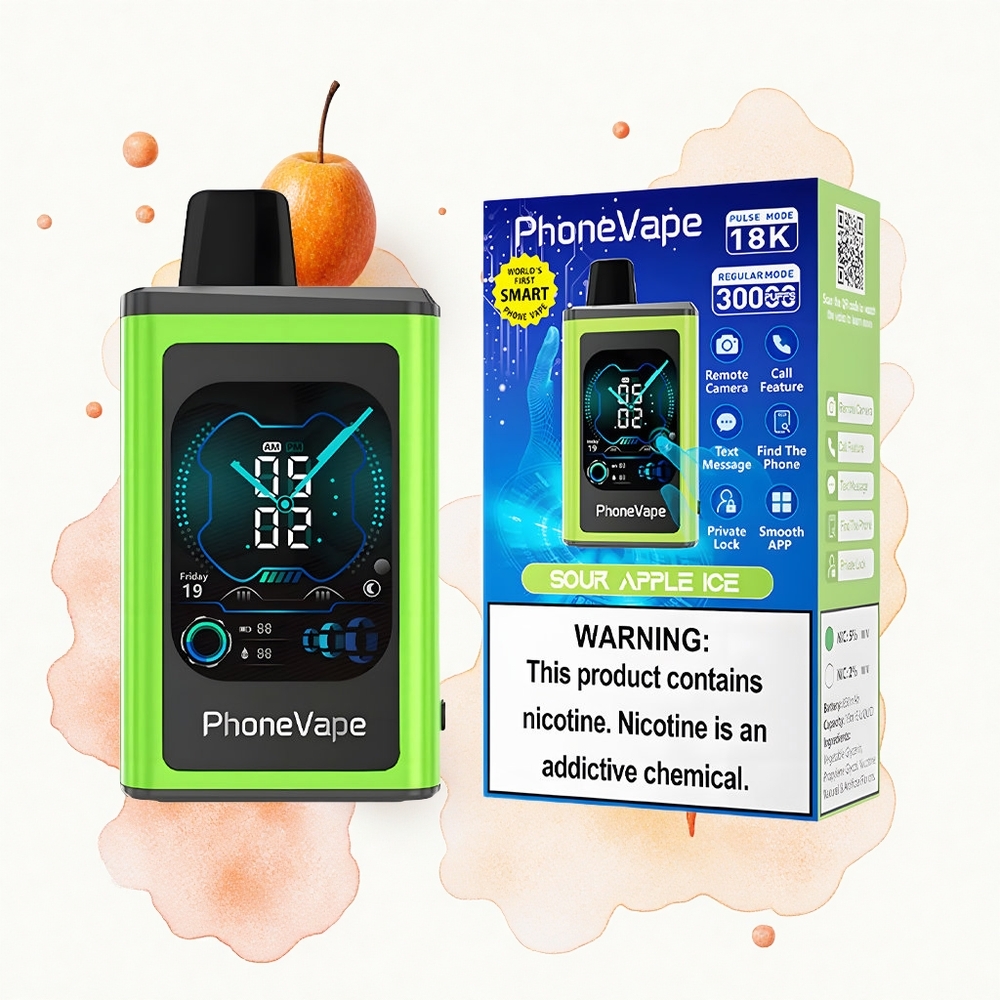 JNR PhoneVape 30000 Manzana Ácida Helada con Pantalla Completa y Control por App