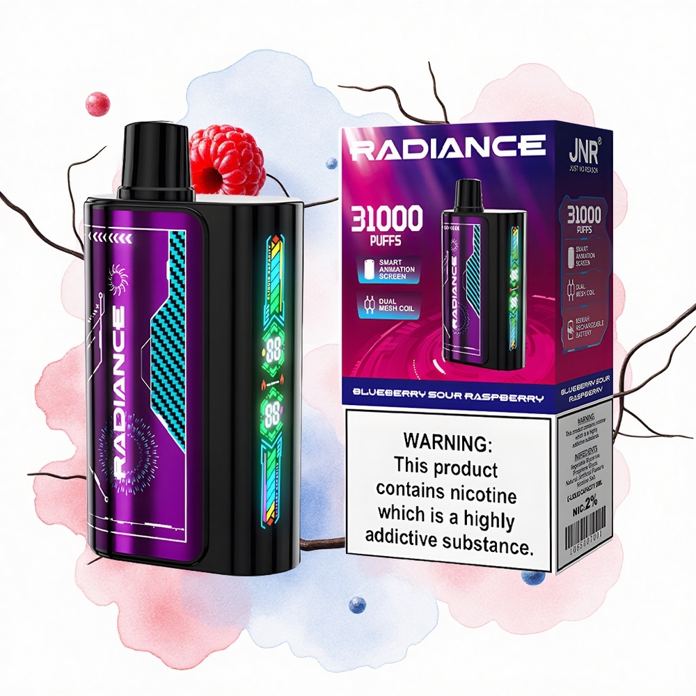 JNR Radiance 31000 Arándano Agrio Frambuesa con Pantalla Animada y Batería Recargable