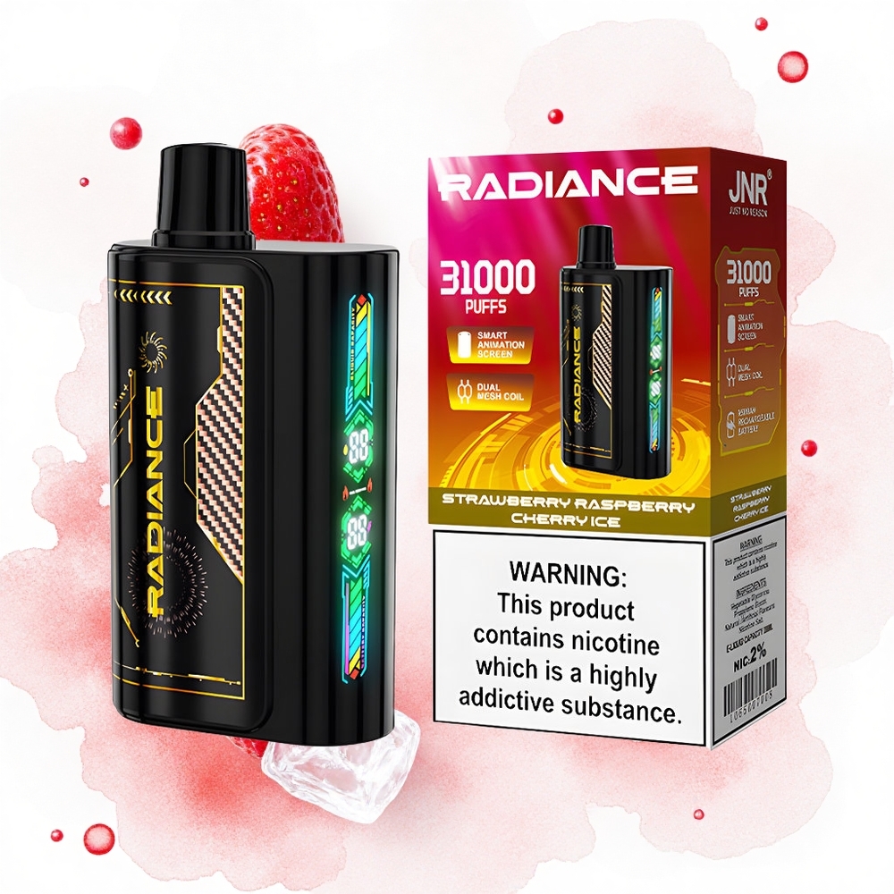 JNR Radiance 31000 Fresa Frambuesa Cereza Hielo con Pantalla Animada y Doble Malla