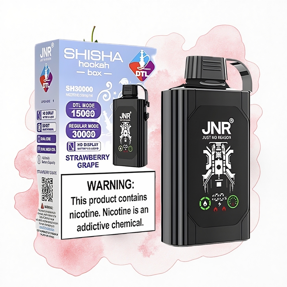 JNR Shisha Hookah Box 20500 Fresa Uva HD Dual Mesh Carga Rápida