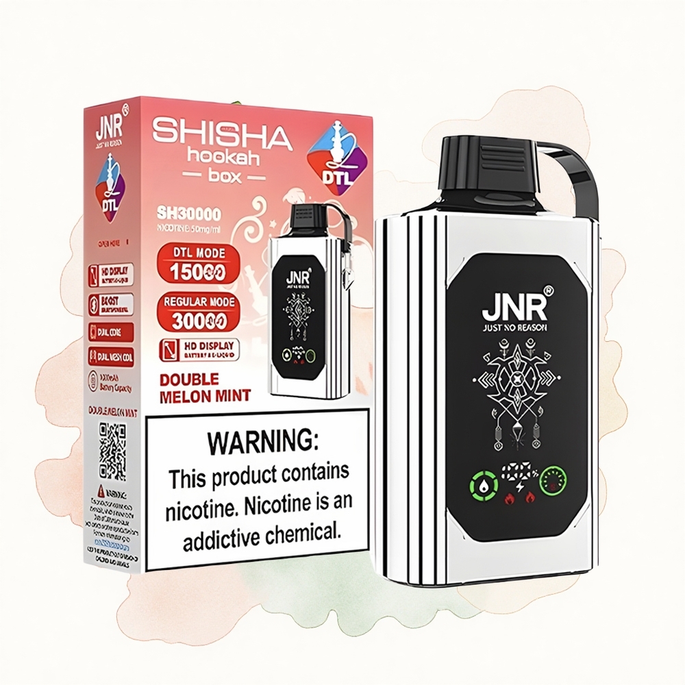 JNR Shisha Hookah Box 20500 Menta de Melón Doble con Pantalla HD y Carga Rápida Tipo-C