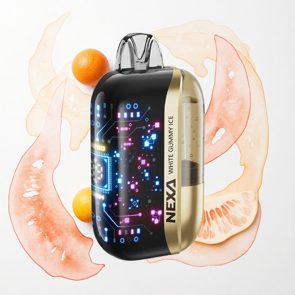 NEXA Ultra 50000 Puffs Blanco Gomoso Hielo con Pantalla 3D y Carga Tipo-C