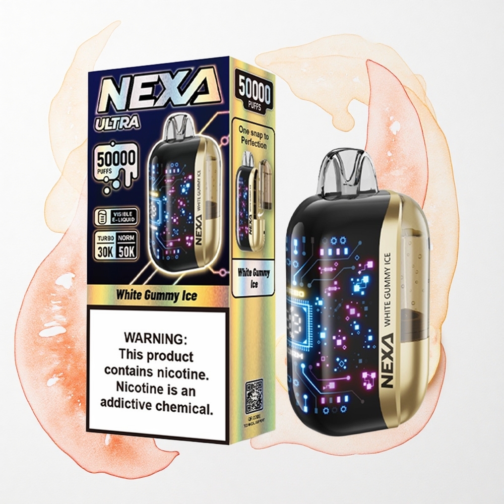 NEXA Ultra 50000 Puffs Blanco Gomoso Hielo con Pantalla 3D y Carga Tipo-C