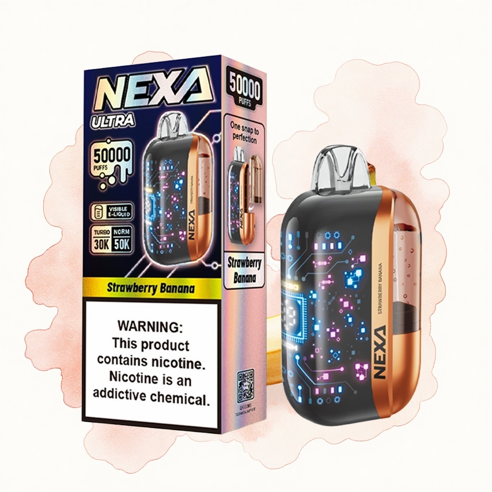 NEXA Ultra 50000 Puffs Fresa Plátano 50K con Pantalla 3D y Carga Tipo-C