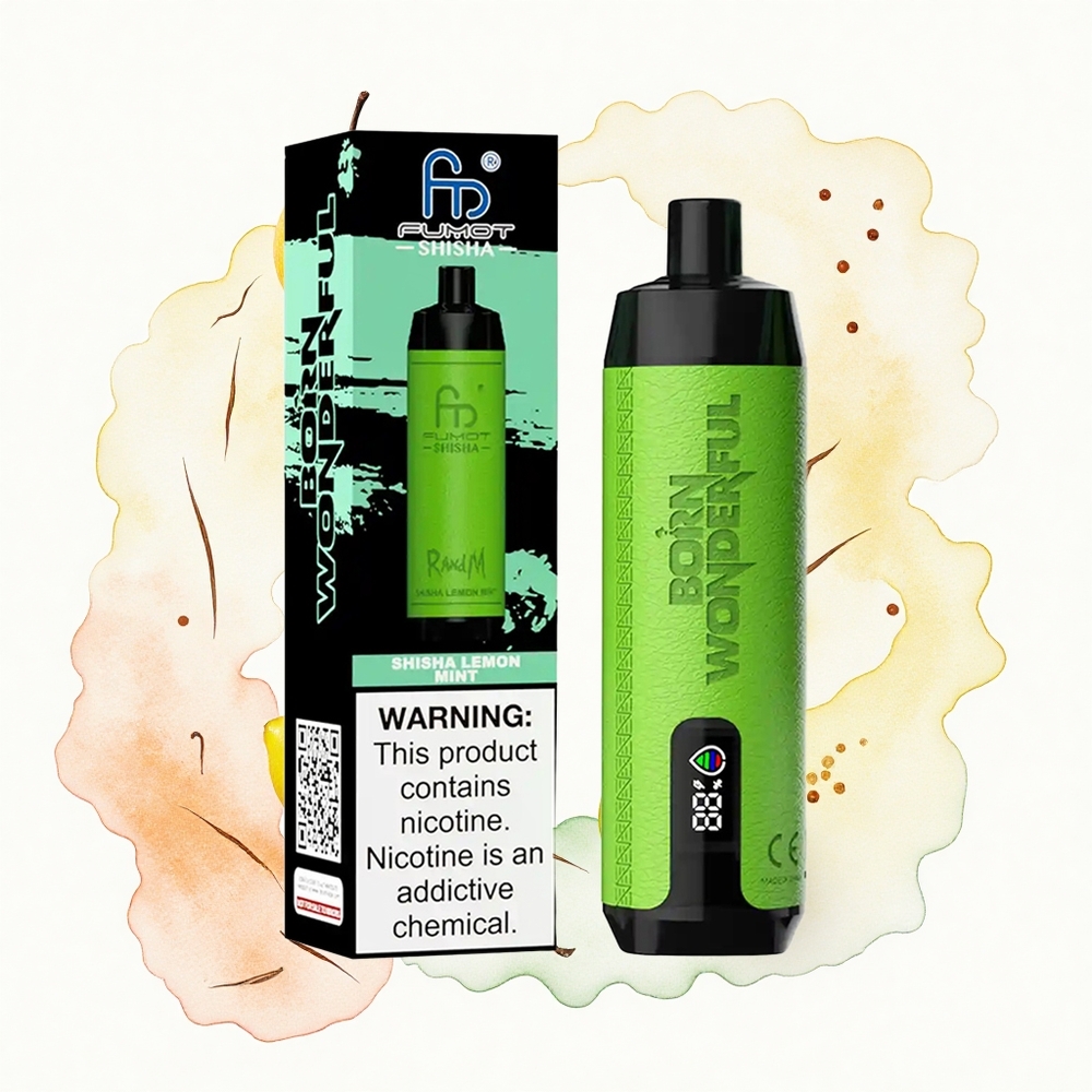 RandM Fumot Shisha 10000 Puffs Limón Menta Shisha con Indicador LED y Batería 850 mAh