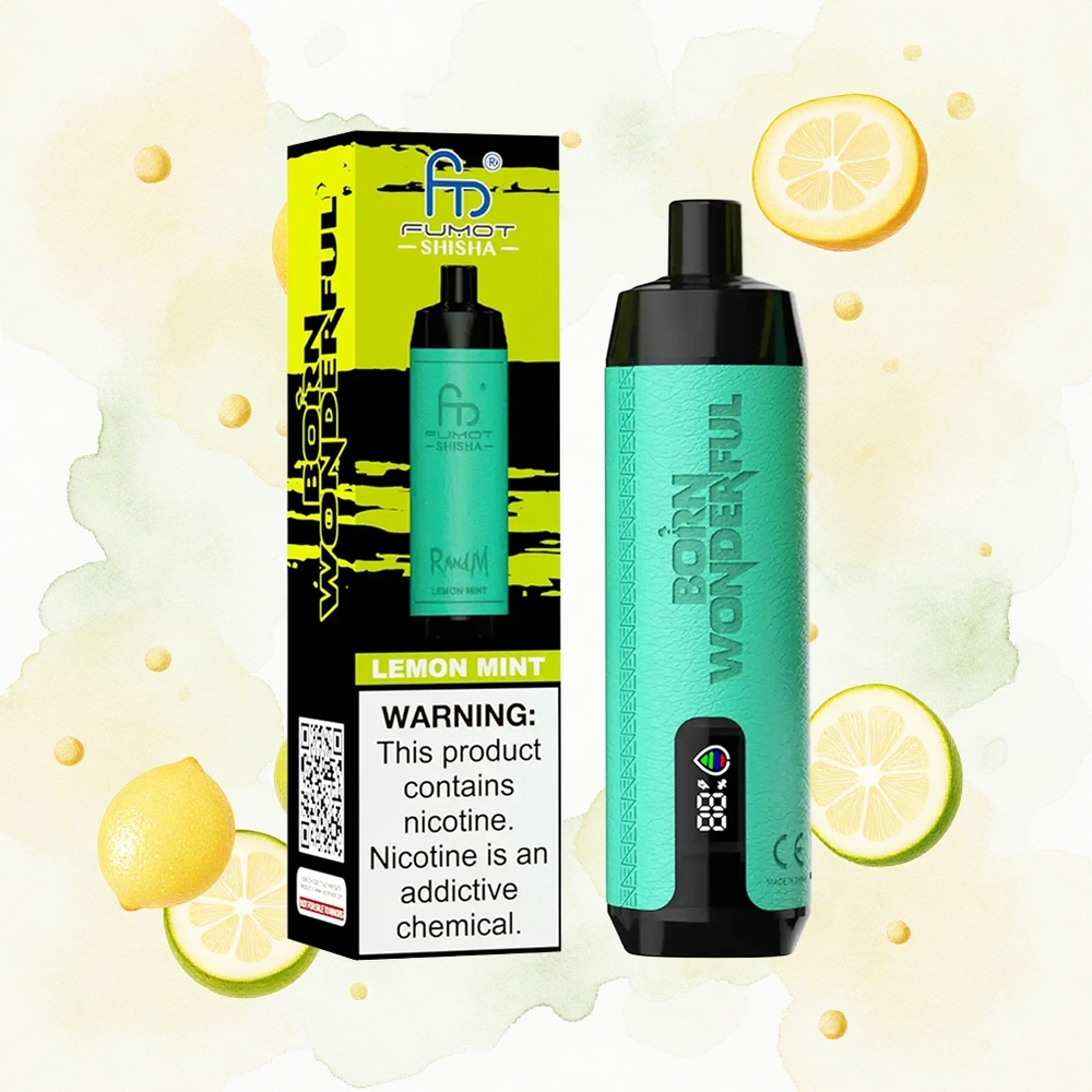 RandM Fumot Shisha 10000 Puffs Menta Limón con Indicador LED y Bobina Malla 0.6ohm