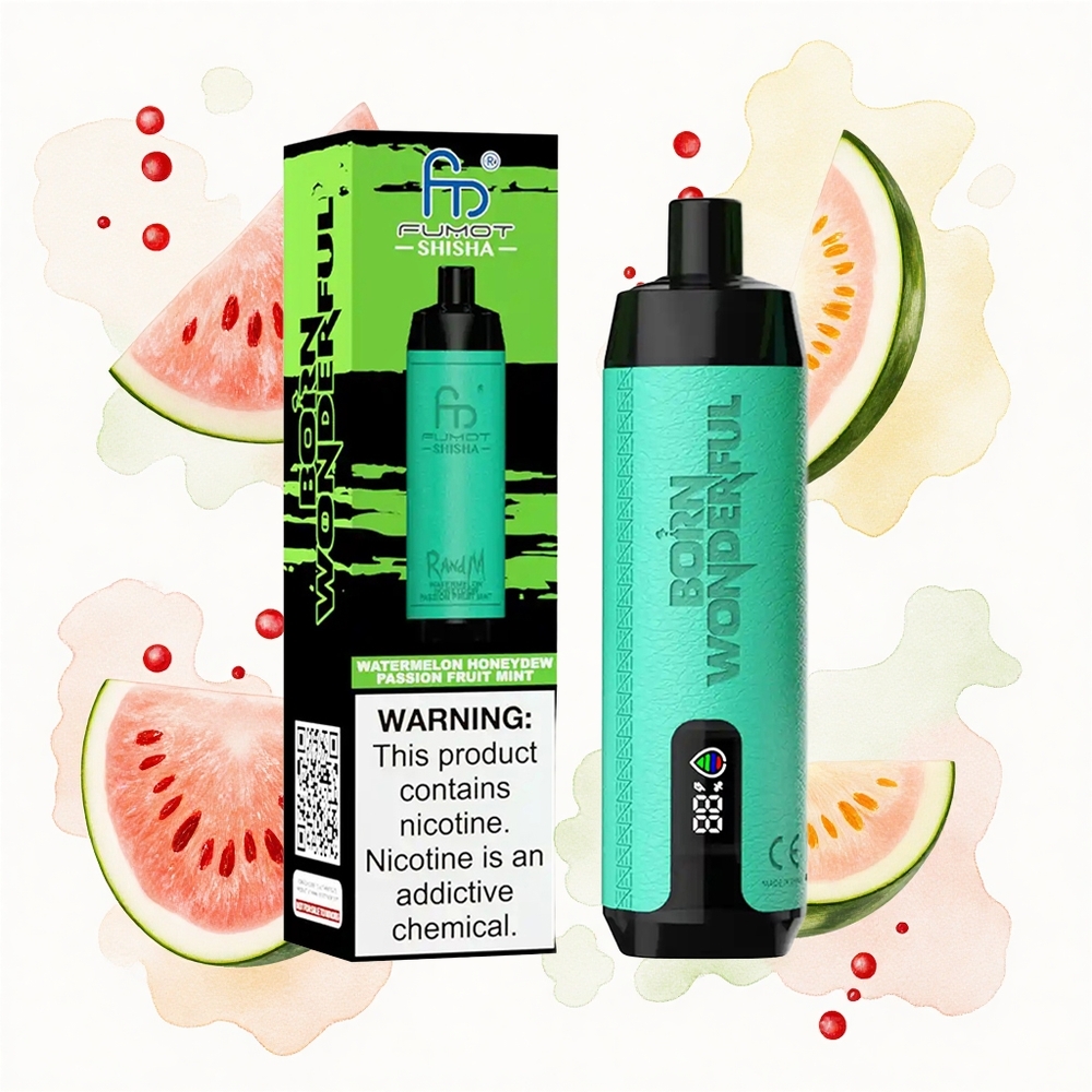 RandM Fumot Shisha 10000 Puffs Sandía Melón Verde Fruta de la Pasión Menta con LED y Tipo-C 0.5% Nicotina