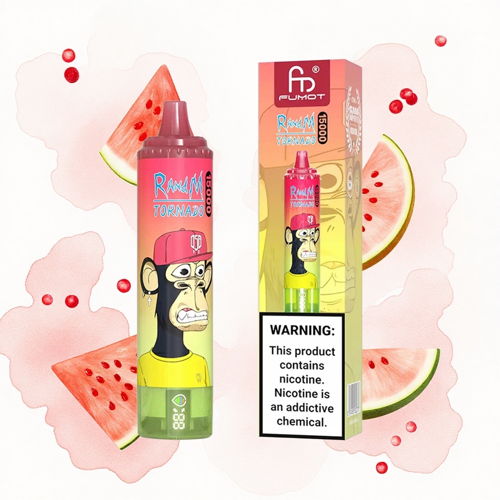 RandM Fumot Tornado 15000 Puffs Fresa Sandía Limonada con Pantalla LCD y Recarga Tipo-C