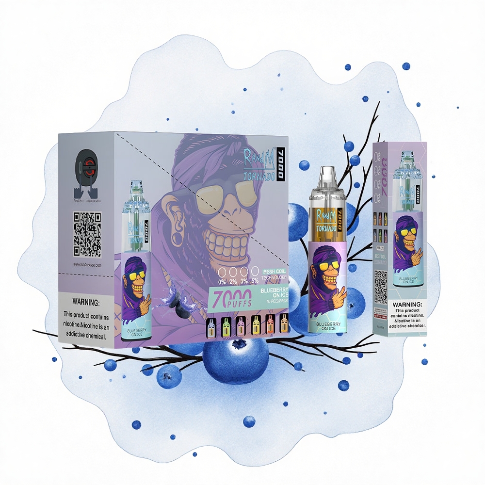 RandM Fumot Tornado 7000 Puffs Arándano en Hielo con Luz RGB y Bobina Mesh