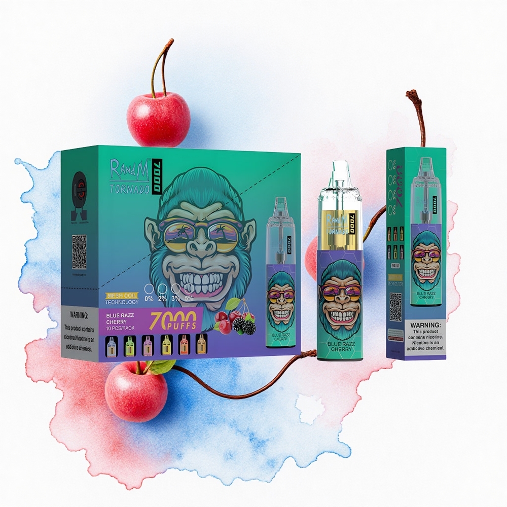 RandM Fumot Tornado 7000 Puffs Cereza Azul Frambuesa con Coil Mesh y RGB