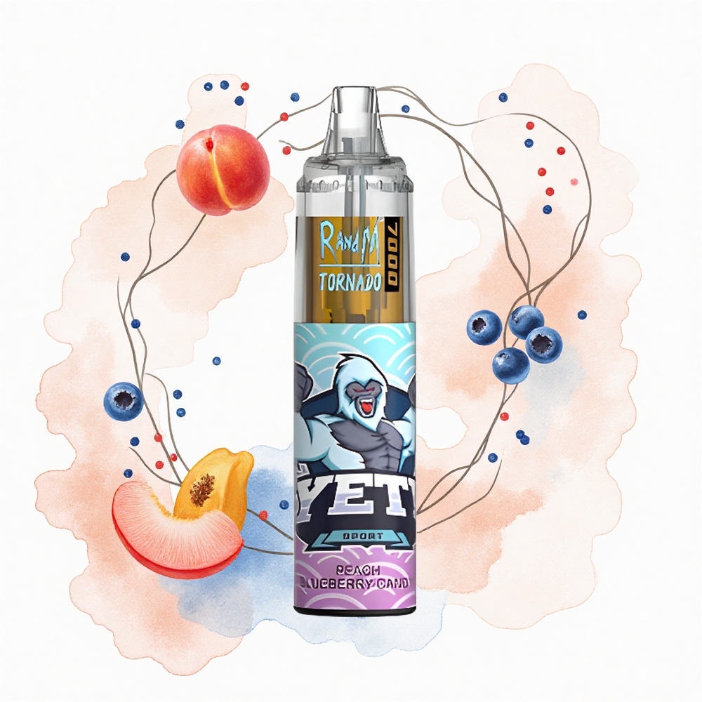 RandM Fumot Tornado 7000 Puffs Dulce de Durazno y Arándano con Luz RGB y Bobina Mesh