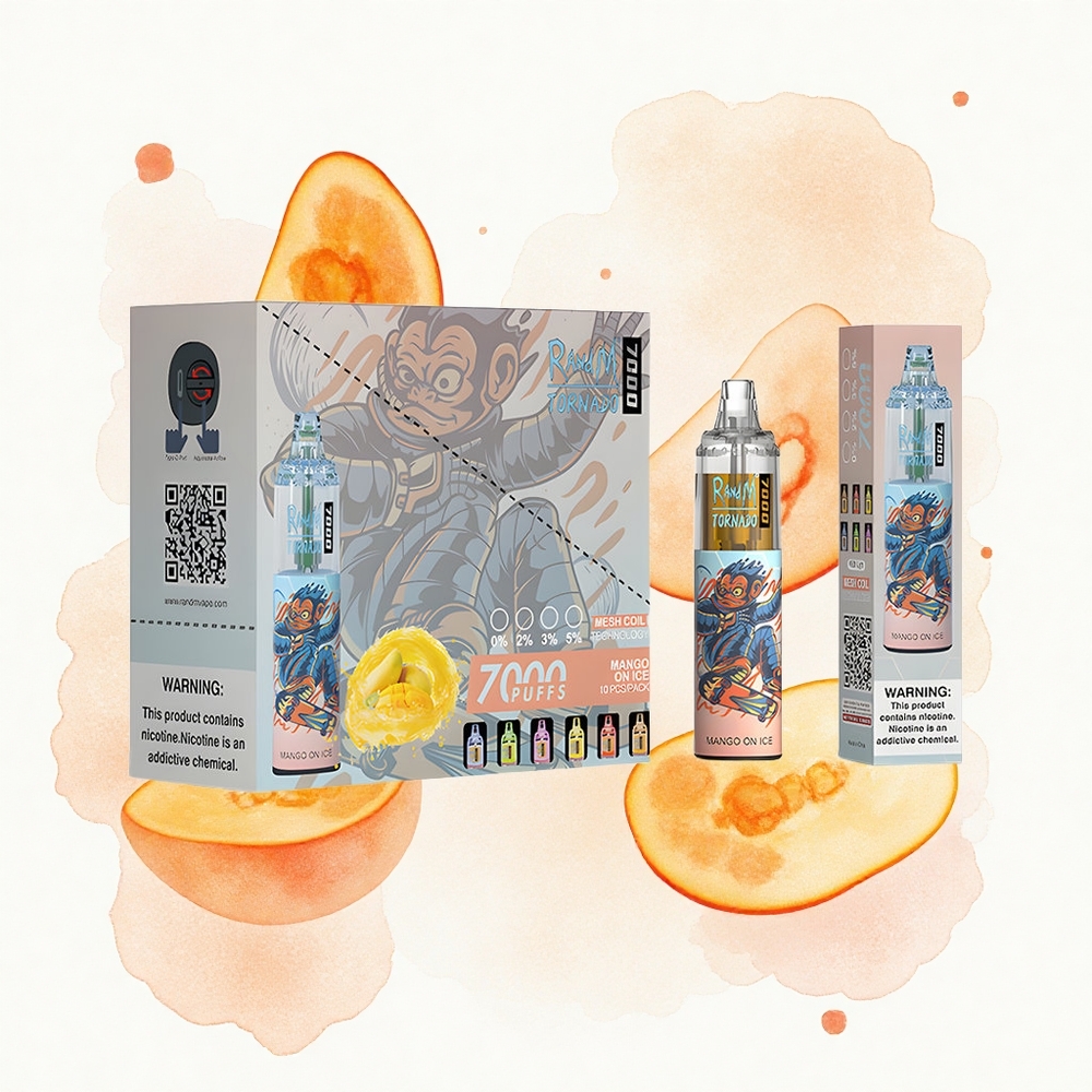 RandM Fumot Tornado 7000 Puffs Mango en Hielo con Luz RGB y Bobina Mesh