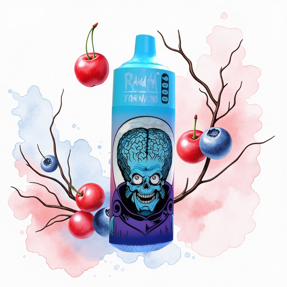 RandM Fumot Tornado 9000 Puffs Arándano Cereza Arándano Azul con Pantalla RGB y Bobina Mesh